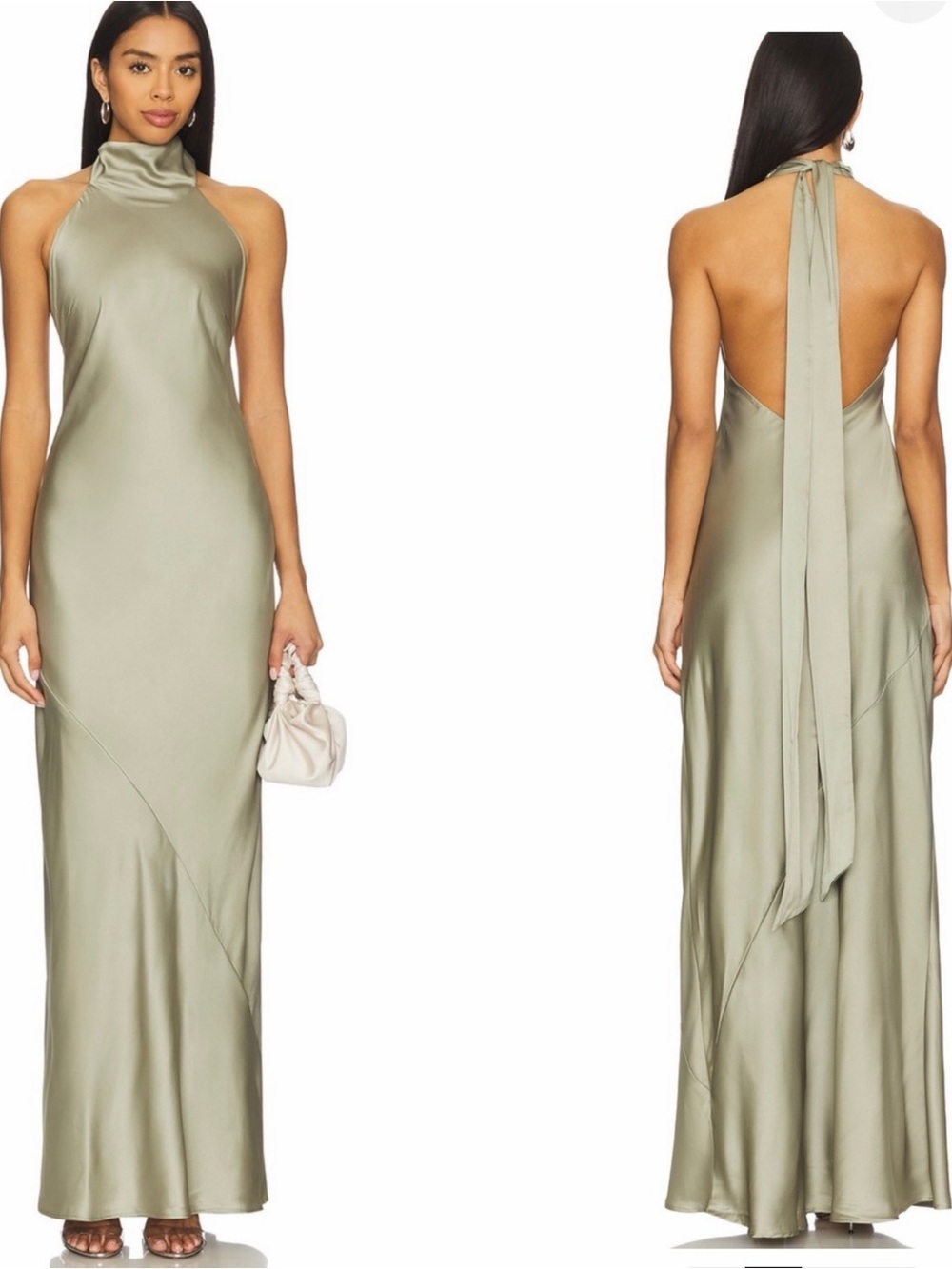 Show Me Your MuMu Satin Halter Maxi Dress in
Moss Green Luxe Satin